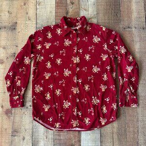 Vintage Cabin Creek Red Floral Button-Up Shirt Long Sleeve Womens Casual Top -M